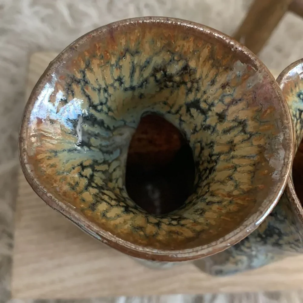 Stoneware Vase Handmade Double Bud Pottery Vase Decor